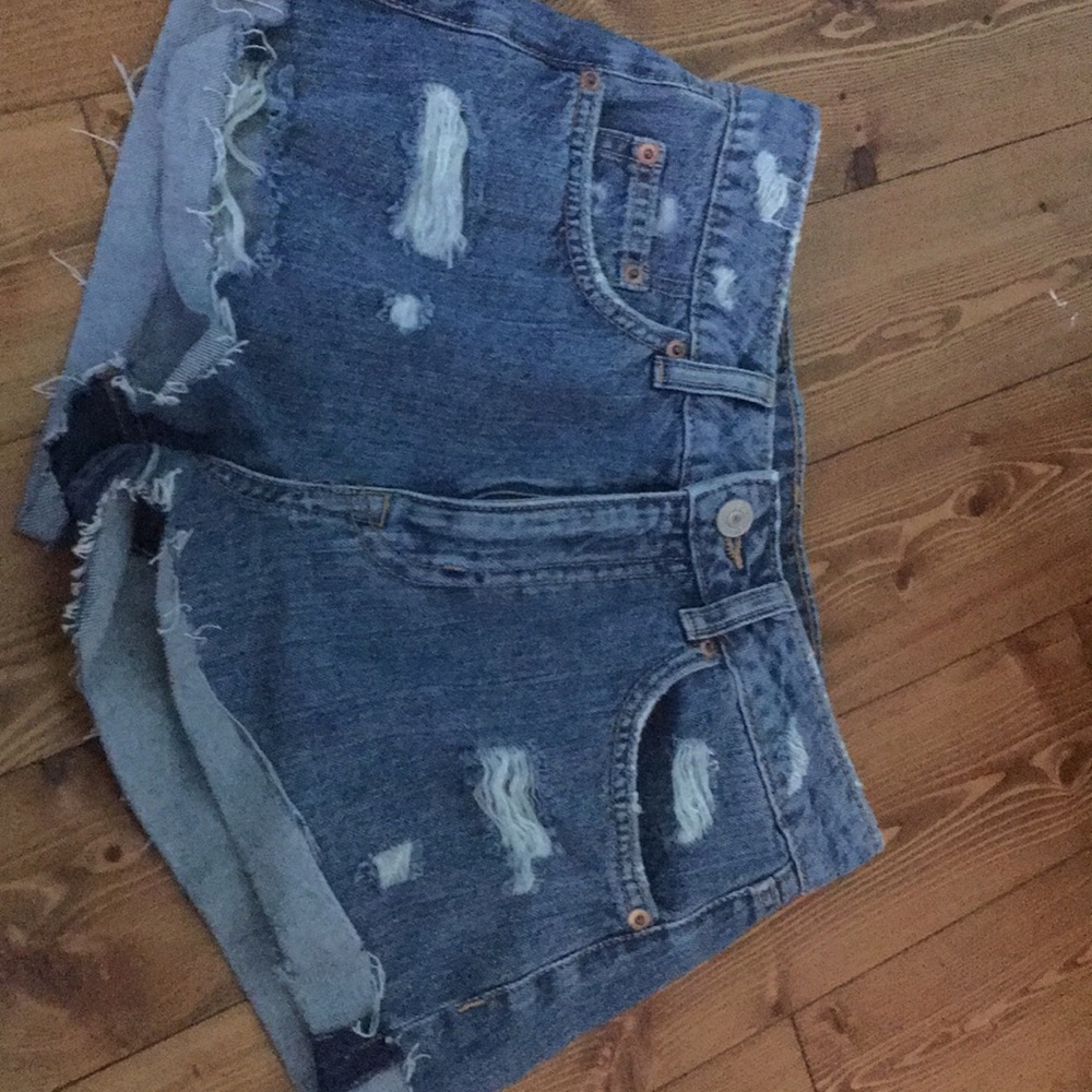 High waisted distressed shorts